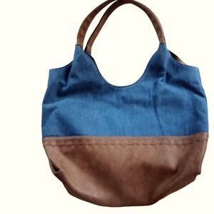 Vintage Bag Bueno Blue Denim Canvas Hobo Large